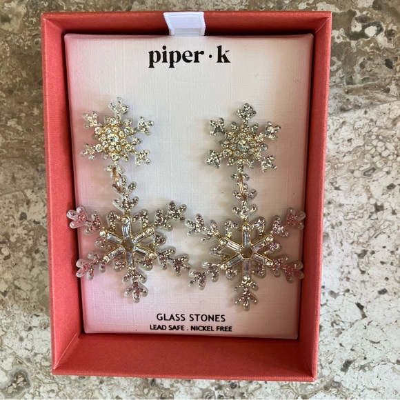 Piper K Jewelry - New Piper K Silver & Glass Stone Snowflake Earrings Lead Safe Nickel Free